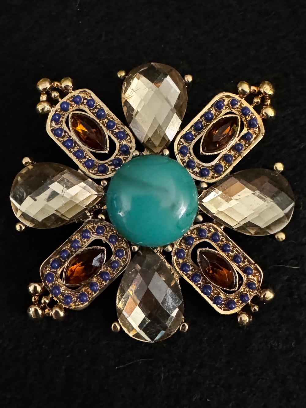 Turquoise Center Floral Statement Brooch - Women Jewelry